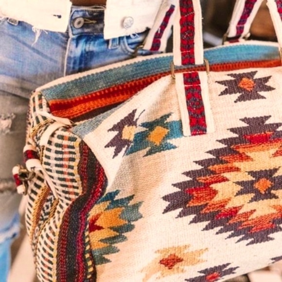NEW Navajo Aztec Woven Weekender Duffle Bag - Picture 3 of 8
